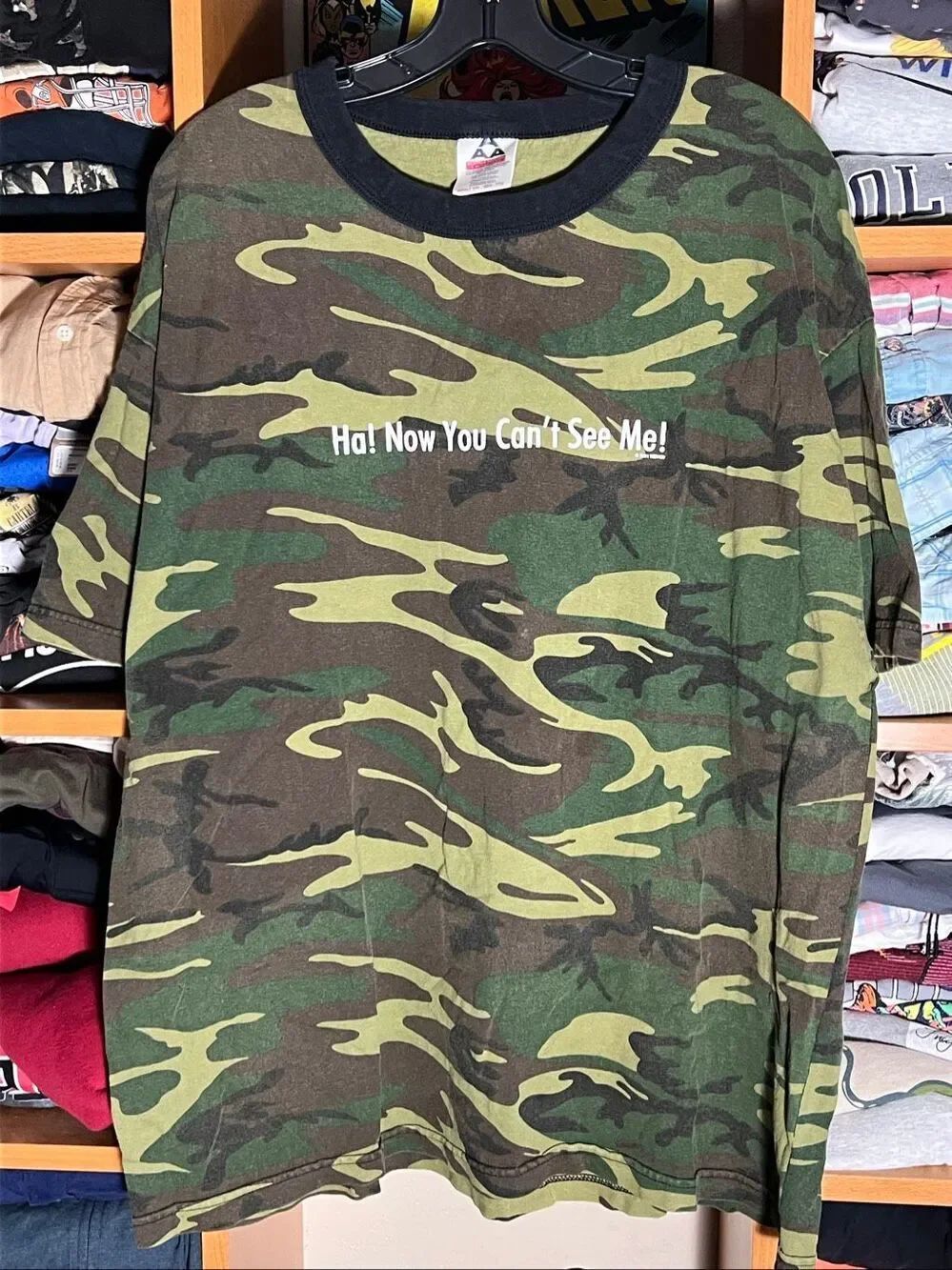 Vintage Ha! Now You Can’t See Me Camo Ringer Tee 2XL